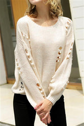 Hollow Out Pearls Pullover