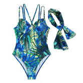 Contrast print cross front padded one piece swimwear