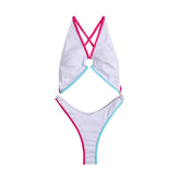 Contrast o ring cross back backless one piece swimwear