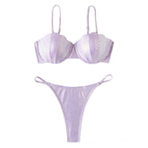 Solid backless glitter self tie padded bikini swimwear