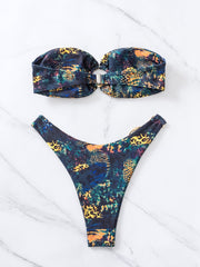 Contrast print padded tube bikini swimwear