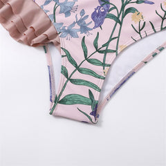 One shoulder ruffle contrast irregular one piece swimwear