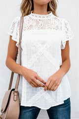 Lace Hollow Out Round Neck Tee