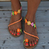 Ladies Handmade Sweet Flower Ankle Strap Flip-flop Flat