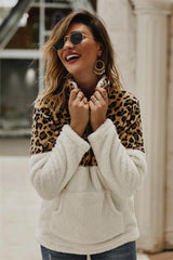 Leopard Pattern Stitching Fleece Pullover