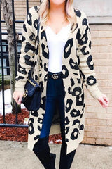 Leopard Print Long Sweater Coat