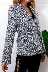 Leopard Turn-down Collar Belt Coat