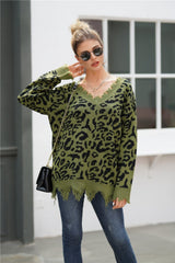 Leopard V Neck Loose Sweater
