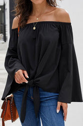 Loose Off-the-shoulder Trumpet Sleeve Shirt