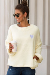Love Embroidery Loose Plush Pullover