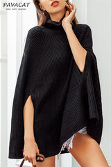Mellow Diamond Turtleneck Cloak Pullover - Black