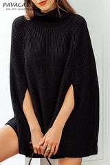 Mellow Diamond Turtleneck Cloak Pullover - Black