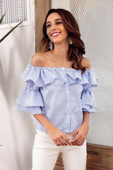 Off Shoulder Flounce Single Breasted Shirt