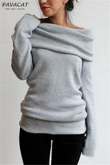 Off Shoulder Side Split Dipped Hem Knit Jumper