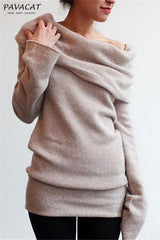 Off Shoulder Side Split Dipped Hem Knit Jumper