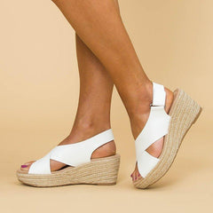 Peep Toe Magic Tape Wedges Crossed Sandals