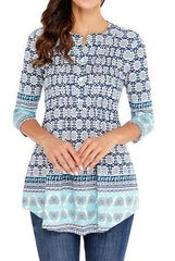 Printed Long Cropped Sleeves Pleated Top