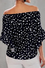 Printed Off-the-shoulder Cropped Sleeves Knotted Top