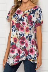 Printed Round Neck Short Sleeve Loose Top
