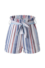 Printed Striped Pocket Shorts With Belt