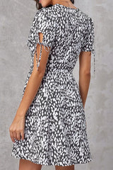 Printed V-neck Single-row Button Short Sleeve High Waist Loose Dress