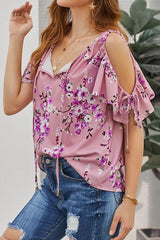 Printed V-neck Strapless Loose Shirt