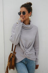 Pure Color High Neck Twist Sweater