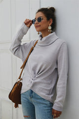 Pure Color High Neck Twist Sweater