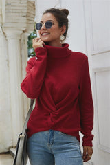 Pure Color High Neck Twist Sweater