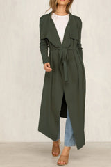 Pure Color Long-sleeve Belt Windbreaker