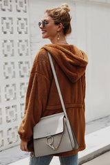 Pure Color Plush Hooded Zipper Coat