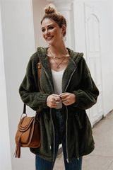 Pure Color Plush Hooded Zipper Coat