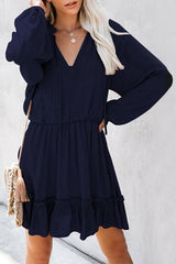 Pure Colour V Neck Loose Dress