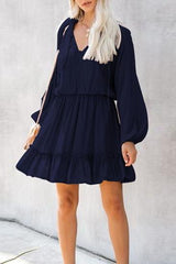 Pure Colour V Neck Loose Dress