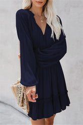Pure Colour V Neck Loose Dress