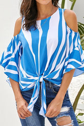 Round Neck Strapless Vertical Striped Top