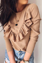 Ruffle Round Neck Long Sleeve Top