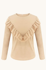 Ruffle Round Neck Long Sleeve Top