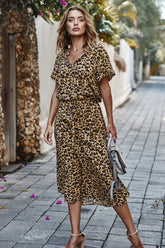 Short Sleeve Leopard A-line Dress
