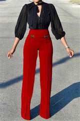 Simple High-waisted Straight Pants