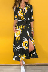 Single Breasted Long-sleeved Chiffon Print Dress