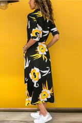 Single Breasted Long-sleeved Chiffon Print Dress