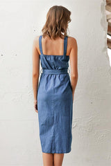 Sleeveless Button Long Denim Dress