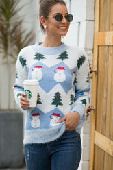 Snowman Christmas Tree Pullover - Blue