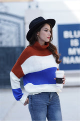 Turndown Collar Stripped Loose Pullover