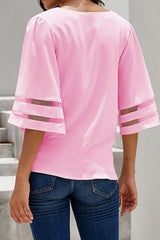 V-neck Loose Hollow Half-sleeve Top