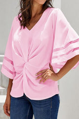 V-neck Loose Hollow Half-sleeve Top