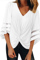 V-neck Loose Hollow Half-sleeve Top