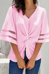 V-neck Loose Hollow Half-sleeve Top