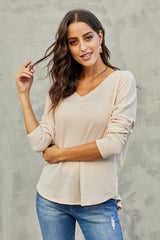 V-neck Loose Waffle Knit Pullover